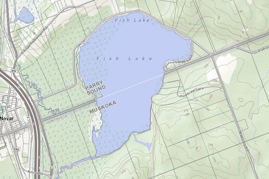 Topographical Map of Fish Lake in Municipality of Perry and the District of Parry Sound